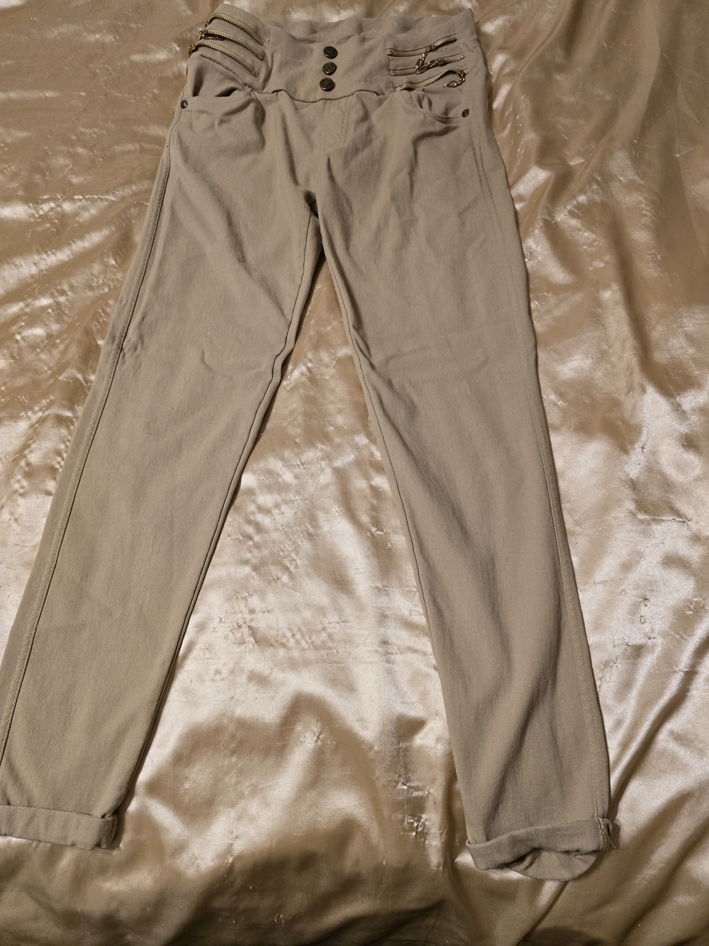 High-Waist Beige Womens Chino Pants